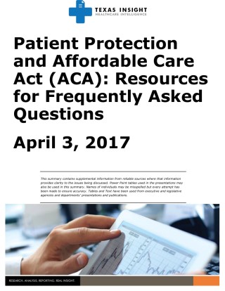Patient Protection and Affordable Care Act (ACA)- Resources for Frequently Asked Questions Cover Image