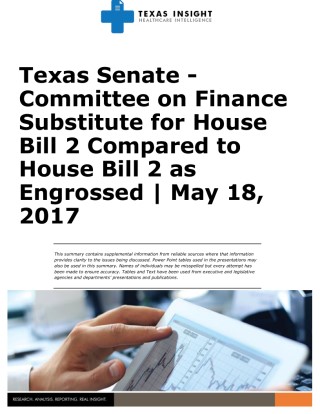 Texas Senate - Committee on Finance Substitute for HB2 Compared to HB2 as Engrossed Cover Image