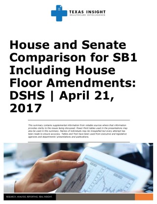 House and Senate Comparison for SB1 Including House Floor Amendments: DSHS Cover Image