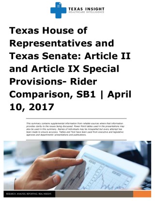 Texas House and Senate: Articles II and IX Special Provisions Comparison Cover Image