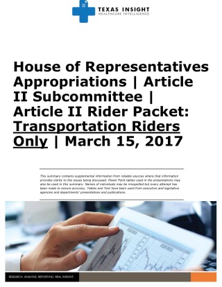 HAC Article II Riders Medical Transportation Riders Only Cover Image