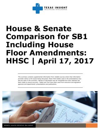 House & Senate Comparison for SB1 Including House Floor Amendments- HHSC Cover Image