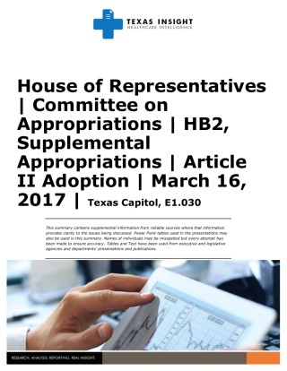 House of Representatives Committee on Appropriations Article II Adoption Cover Image