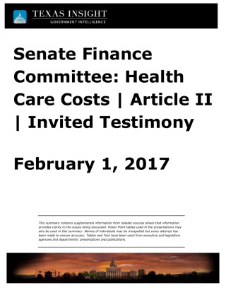 Senate Finance Committee: Health Care Costs Article II Invited Testimony Cover Image