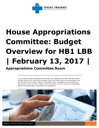 House Appropriations Committee: Budget Overview for HB1 Legislative Budget Board Cover Image