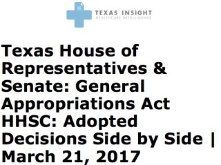 House and Senate General Appropriations Act HHSC Adopted Decisions Side-by-Side Cover Image