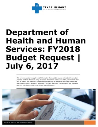 Department of Health and Human Services: FY2018 Budget Request Cover Image