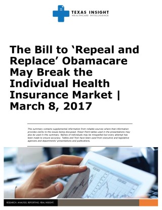 The Bill to ‘Repeal and Replace’ Obamacare May Break the Individual Health Insurance Market Cover Image