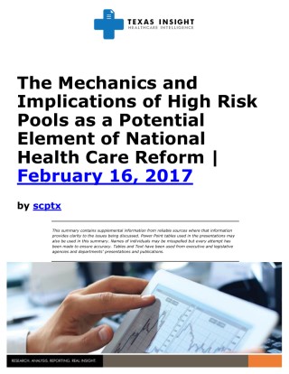 Mechanics and Implications of High Risk Pools as a Potential Element of National Health Care Reform Cover Image