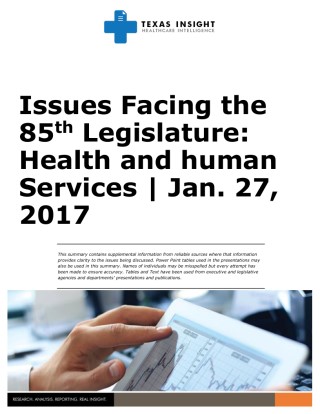 Issues Facing the 85th Legislature: Health and human Services Cover Image