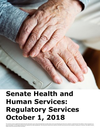 Senate Health and Human Services: Regulatory Services Cover Image